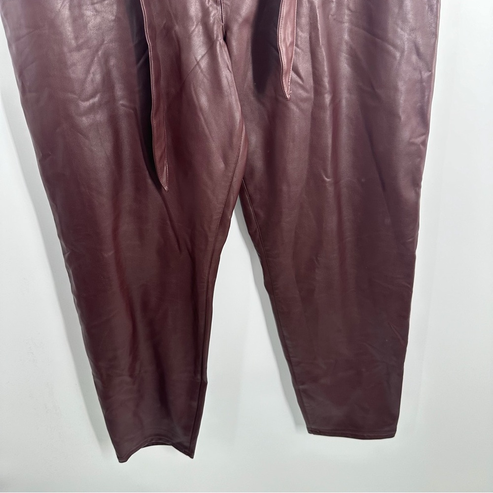 Abercrombie and Fitch Maroon Dark Red Faux Leather Paper Bag Waist Pants - Picture 8 of 9